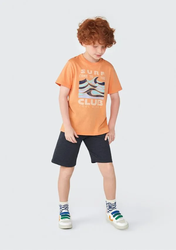 Conjunto Infantil Menino Curto Com Estampa - Laranja 010