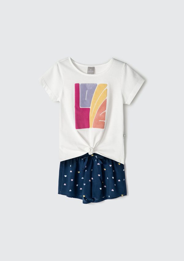 Conjunto Curto Infantil Menina Estampado - Off white 010