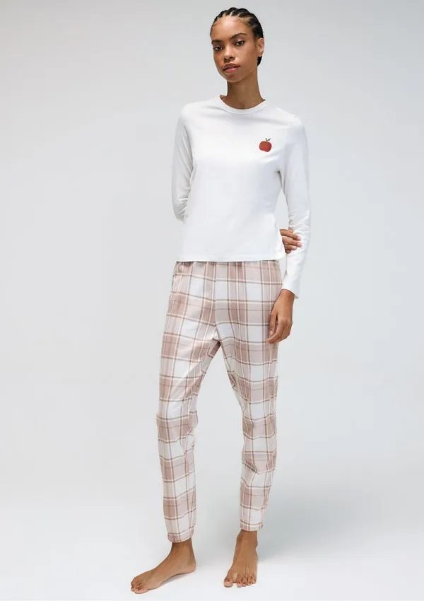 Pijama Longo Feminino Estampado - Off white P
