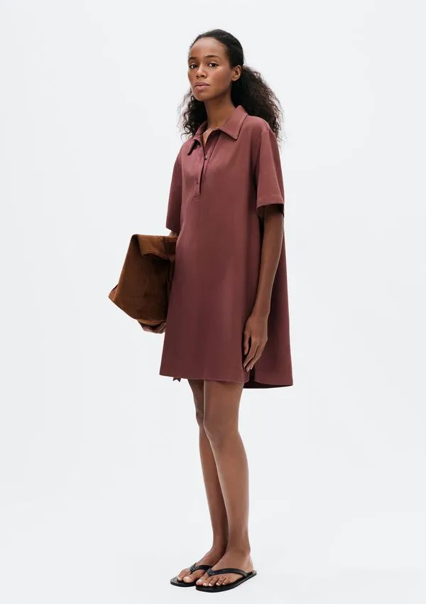 Vestido Curto Polo Em Viscose Sarjada - Vinho XG