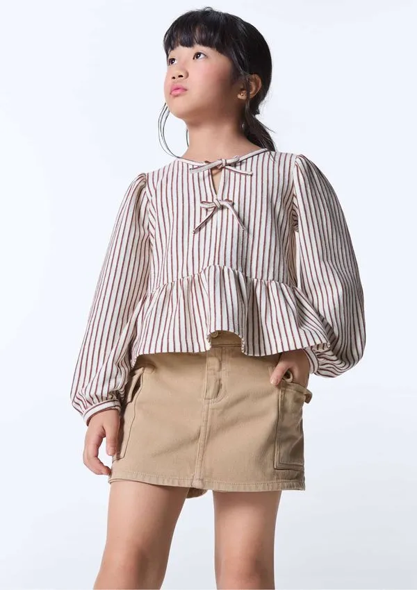 Shorts Saia Infantil Menina Regular Em Sarja - Marrom 006