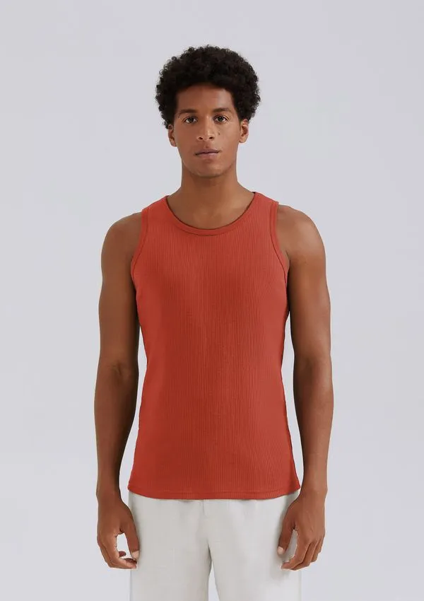 Regata Básica Masculina Slim Em Ribana Canelada - Vermelho XG