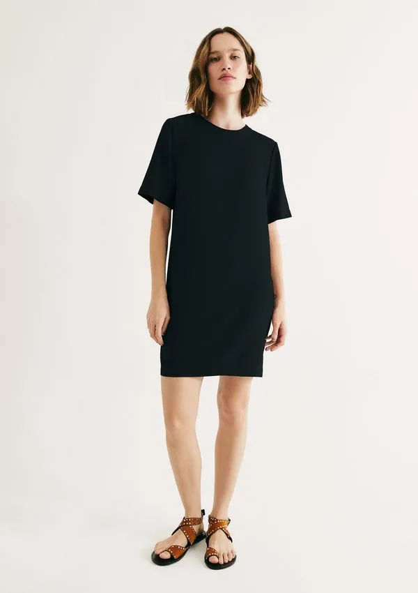 Vestido Curto Em Viscose Creponada - Preto XP