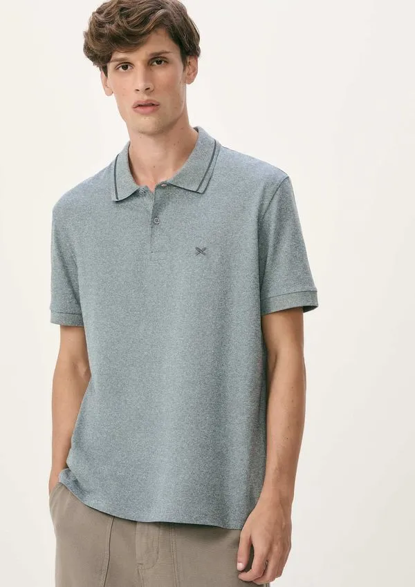 Camisa Polo Básica Masculina Em Malha Texturizada - Azul XG