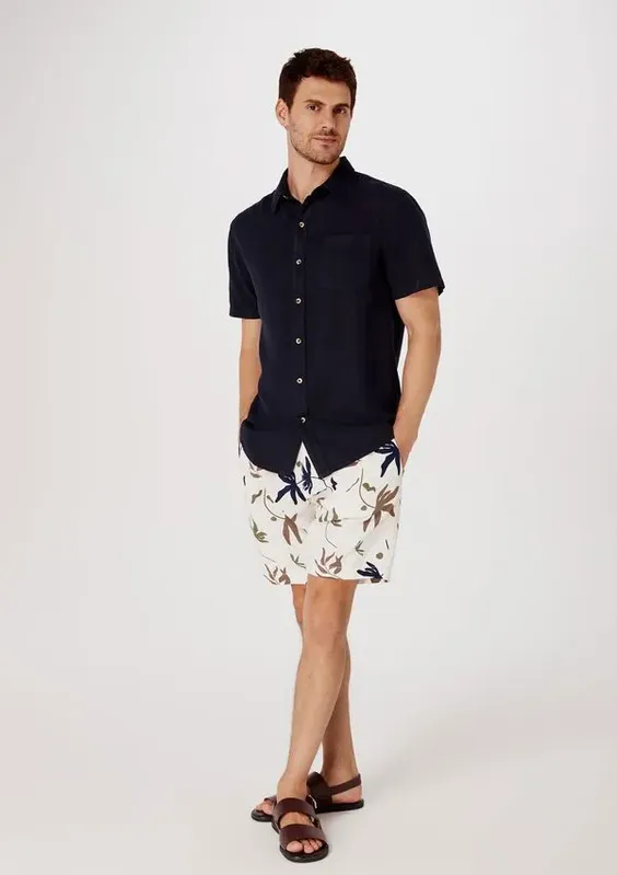 Bermuda Masculina Chino Estampada Em Linho - Off white 036