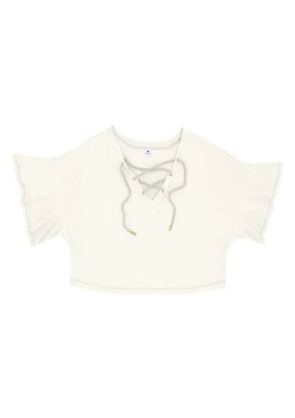 Blusa Feminina Decote Em V Com Amarração - Off White XG