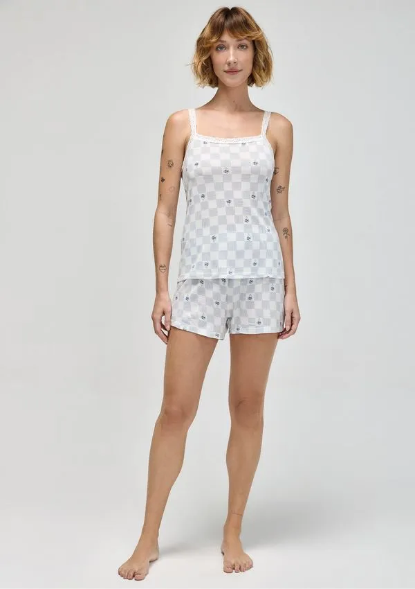 Pijama Curto Feminino Estampado - Azul XG