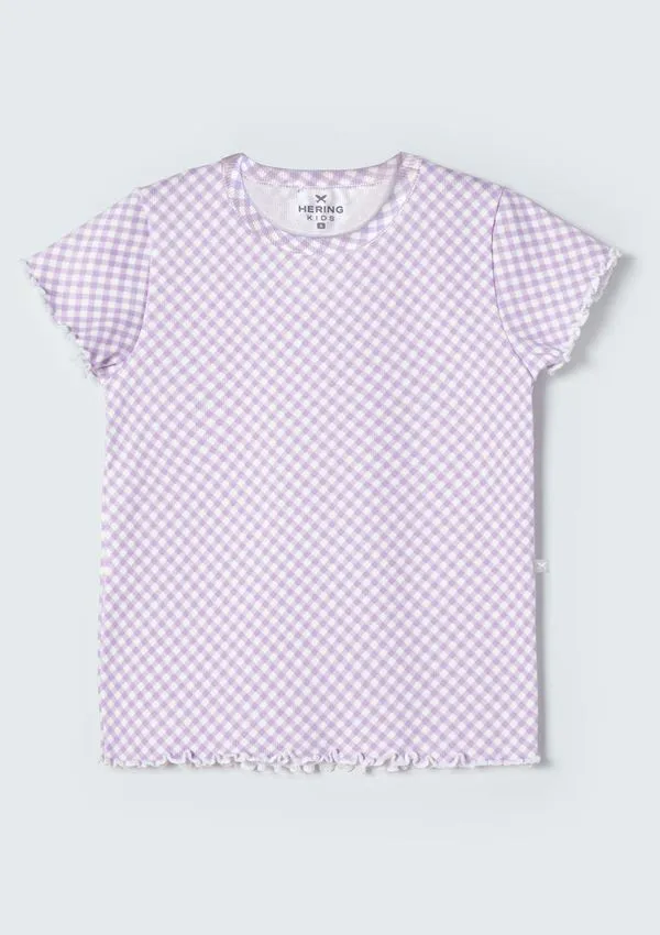 Blusa Infantil Menina Manga Curta Em Ribana Estampada - Roxo 012