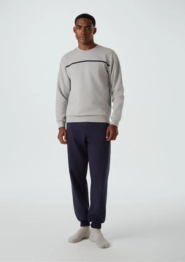 Pijama Longo Masculino Em Moletom Peluciado - Cinza P