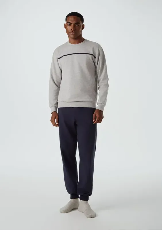 Pijama Longo Masculino Em Moletom Peluciado - Cinza P