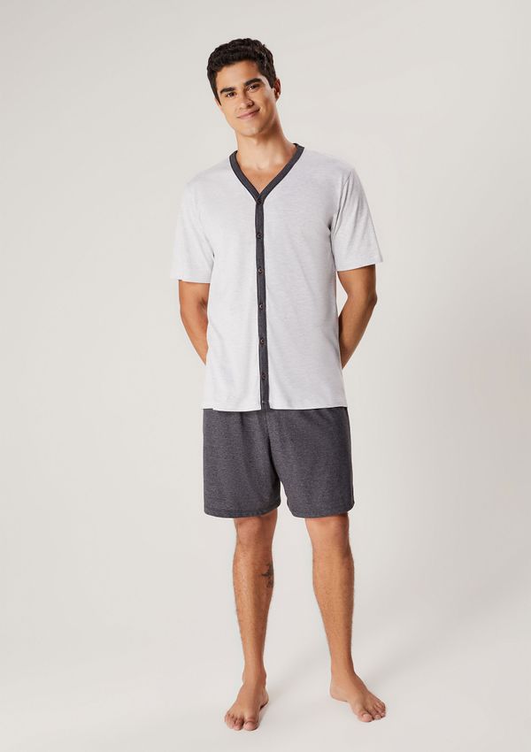 Pijama Curto Masculino Com Botões - Cinza XG