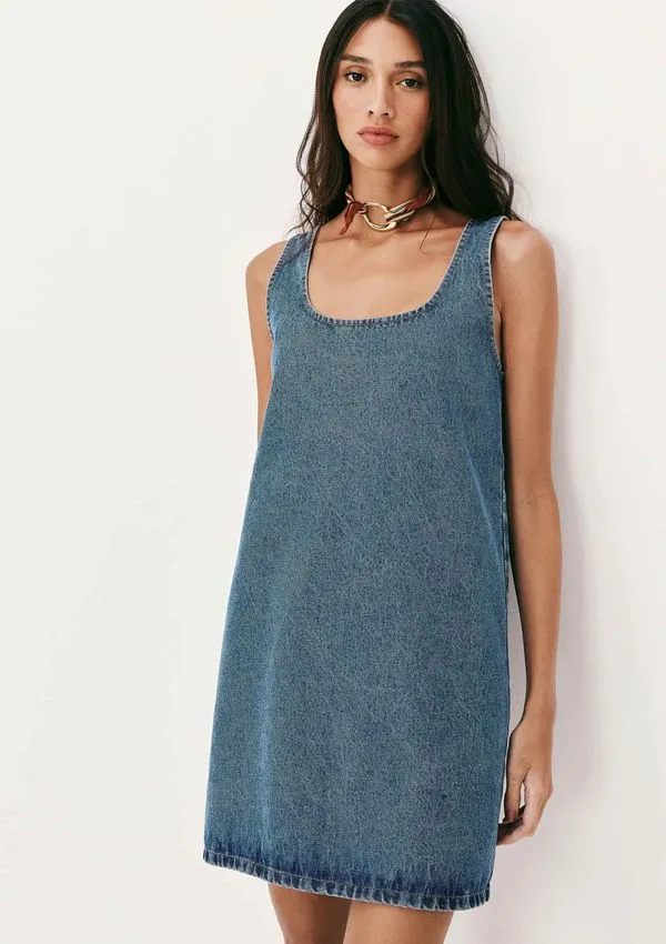 Vestido Curto Reto Em Jeans - Azul G