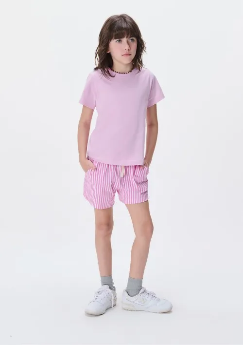 Blusa Manga Curta Infantil Menina Em Malha - Rosa 010