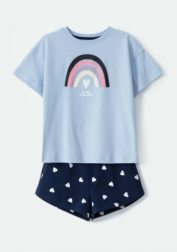 Conjunto Infantil Menina Curto Estampado - Azul 014