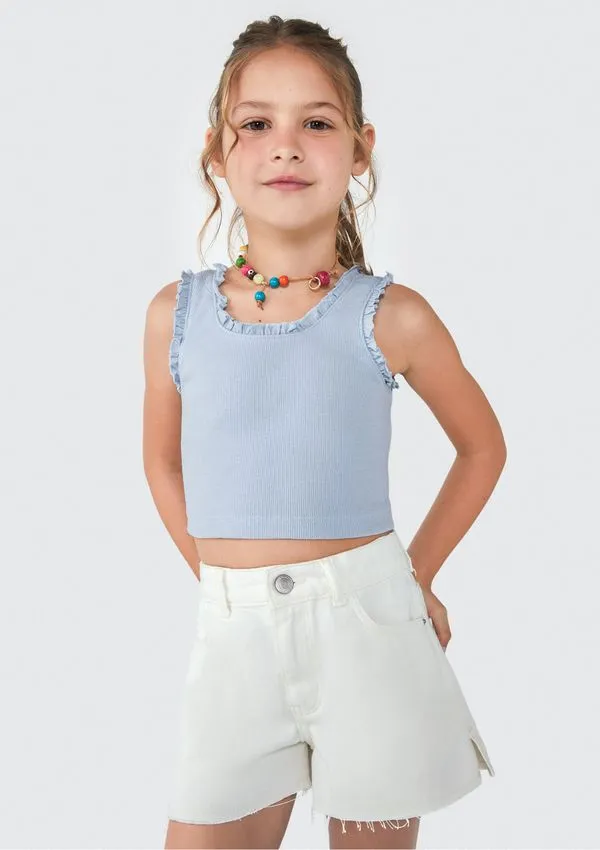 Shorts Infantil Menina Em Sarja - Branco 012