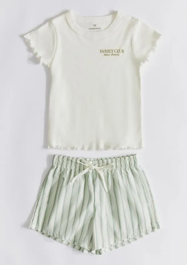 Pijama Curto Infantil Menina Com Estampa Família - Off white 008