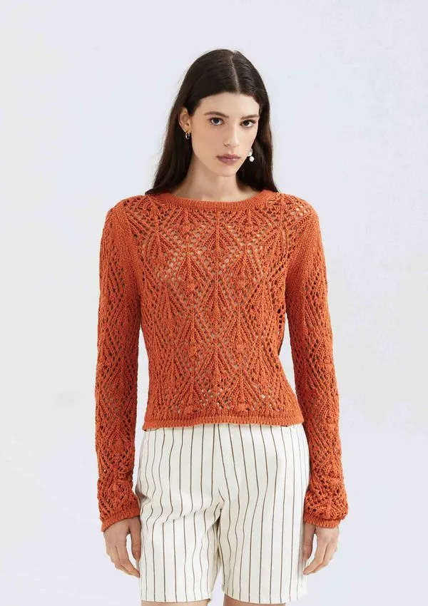 Blusão Feminino Em Tricô Texturizado - Laranja P