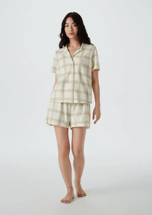 Pijama Curto Feminino Americano Estampado - Verde P