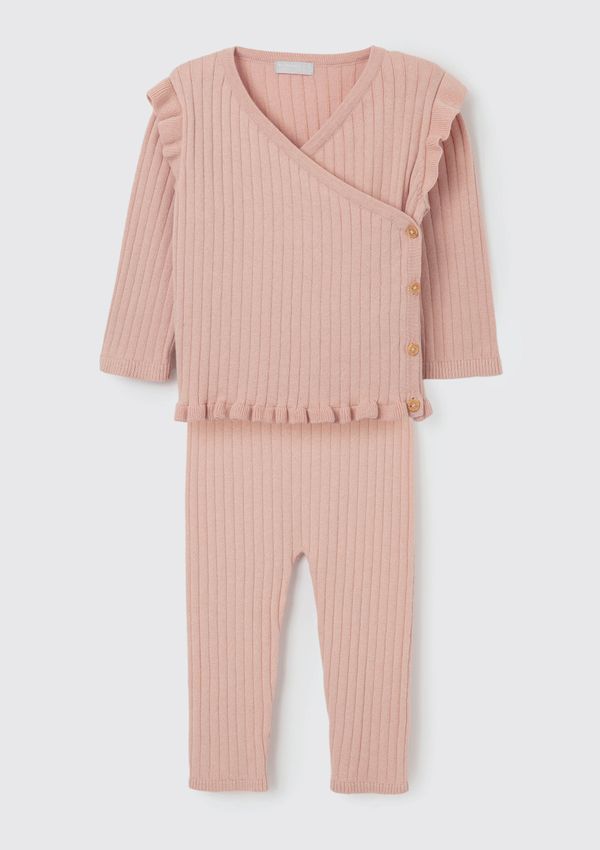 Conjunto Longo Bebê Menina Em Ribana Com Babado - Rosa 06M