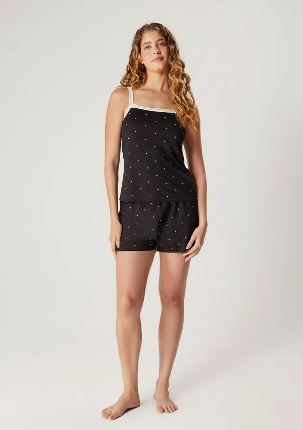 Pijama Curto Feminino Estampado - Preto M