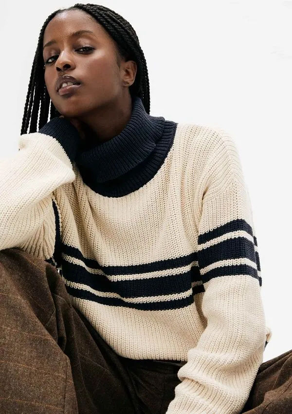Blusão Feminino Gola Alta Em Tricô Canelado - Off white G
