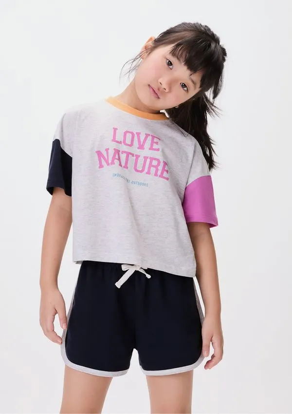 Conjunto Curto Em Moletom Infantil Menina Com Estampa - Cinza 012