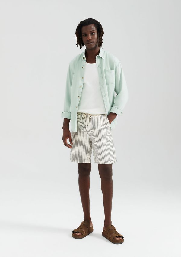Bermuda Masculina Reta Listrada Com Linho - Off white M