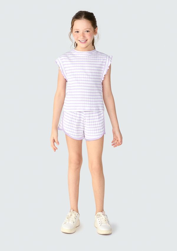 Conjunto Curto Infantil Menina Listrado Em Fio Tinto - Preto 012