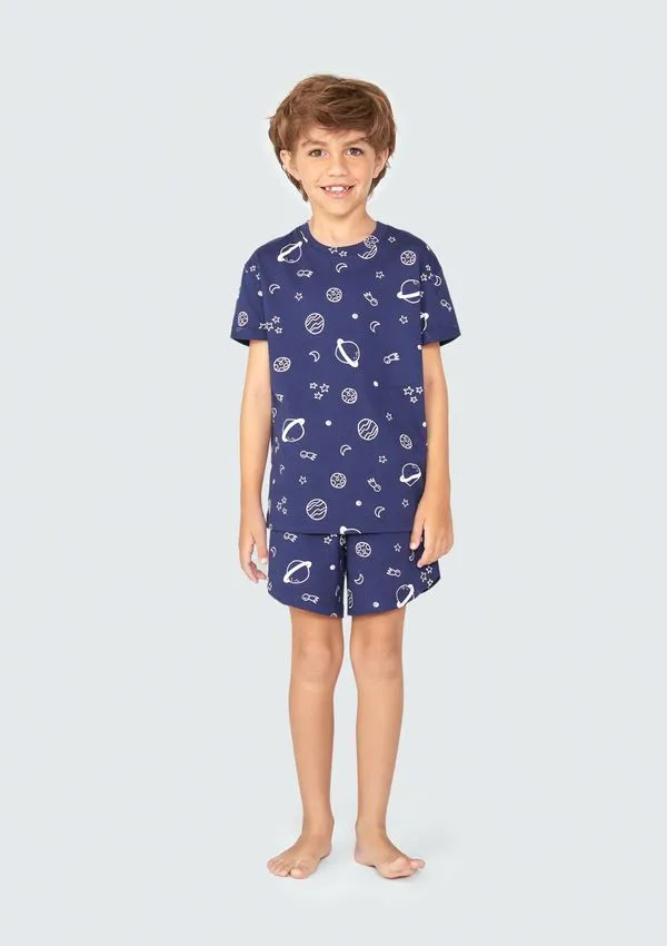 Pijama Curto Infantil Menino Estampado - Azul 008