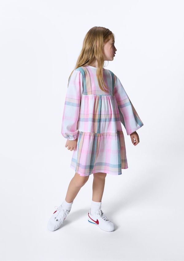 Vestido Infantil Menina Fio Tinto Xadrez - Rosa 005