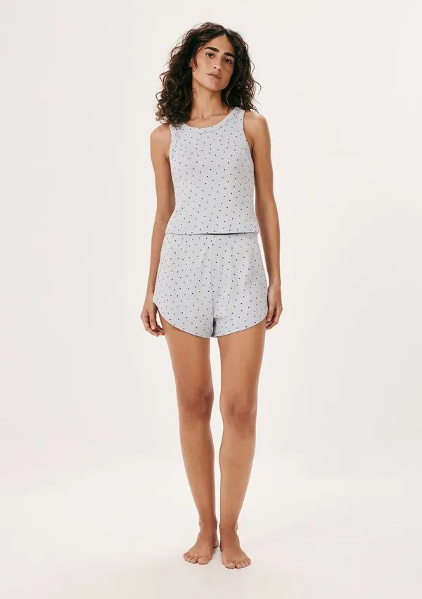 Pijama Curto Feminino Estampado Em Ribana - Azul XG