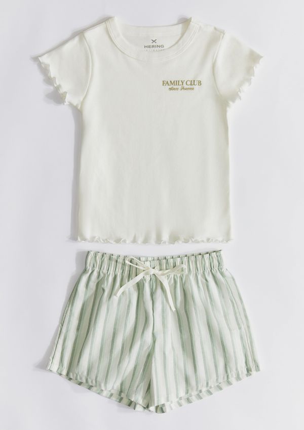Pijama Curto Infantil Menina Com Estampa Família - Off white 004