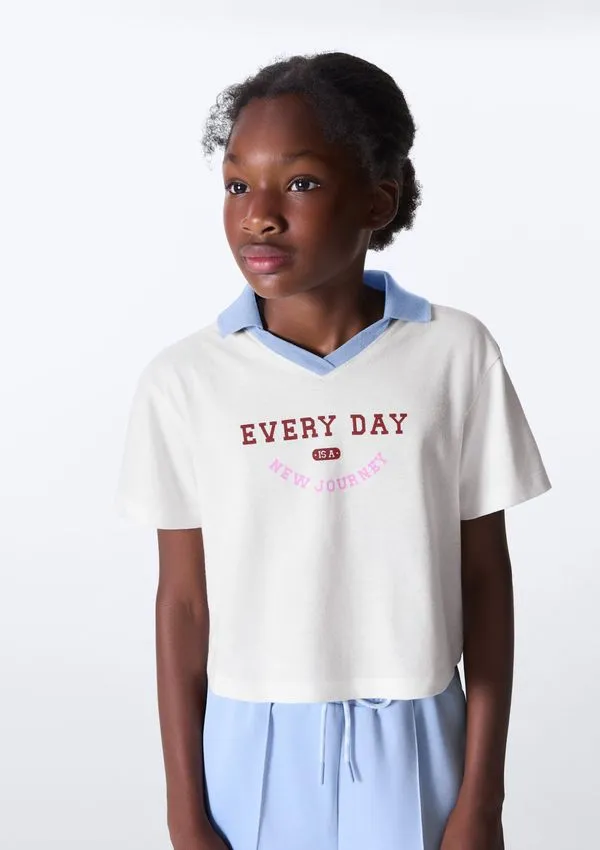 Blusa Polo Infantil Menina Box Estampada - Off white 005