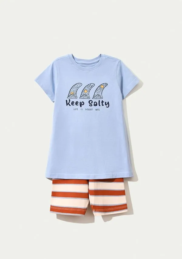 Conjunto Infantil Menina Curto Com Estampa - Azul 016