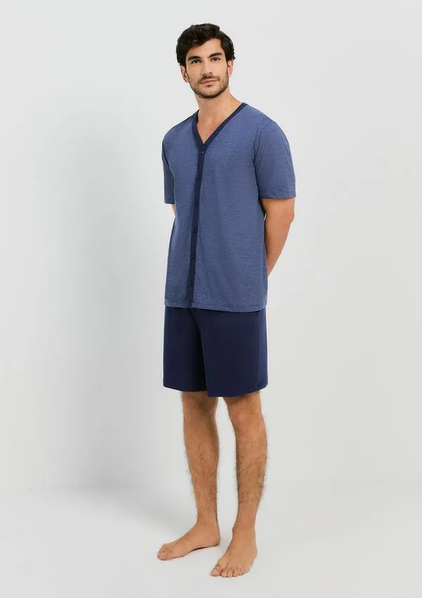 Pijama Curto Masculino com Botões - Azul XG