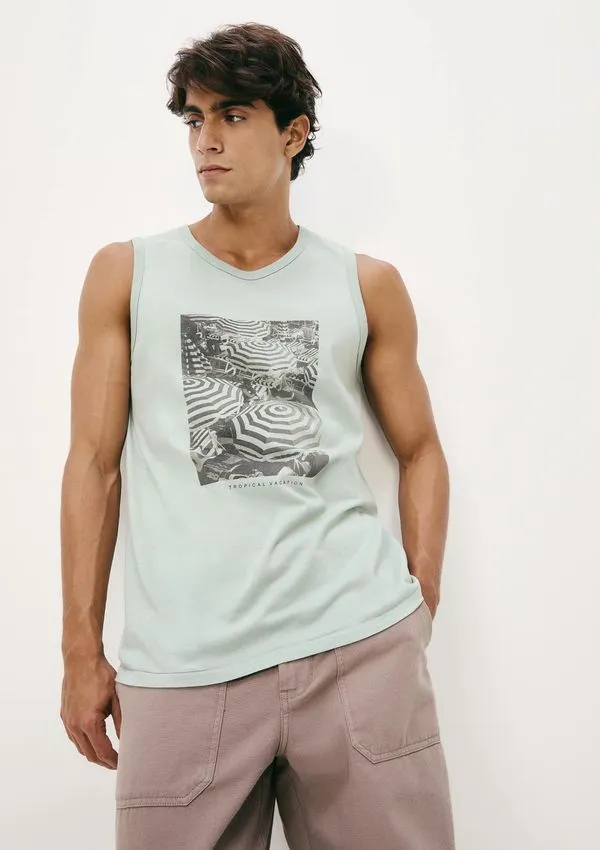 Regata Básica Masculina Regular Com Estampa - Verde G