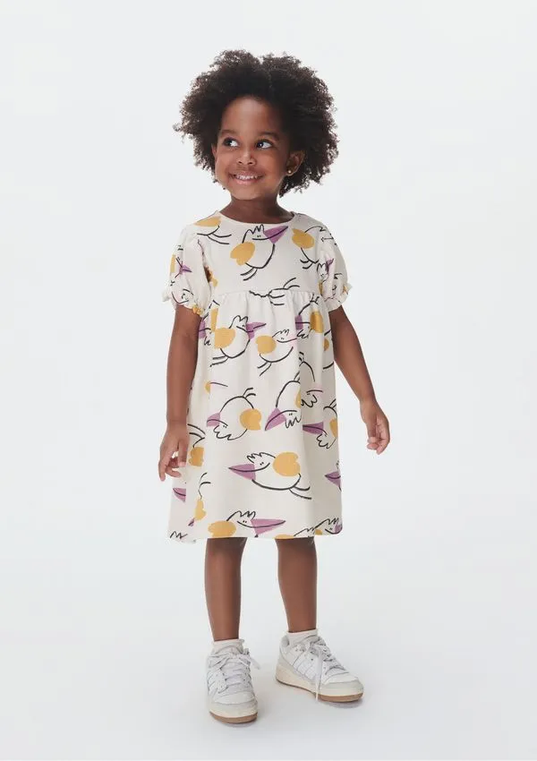 Vestido Infantil Toddler Manga Bufante - Creme 003