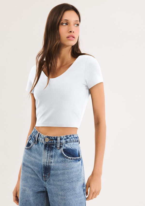 Blusa Feminina Cropped Com Elastano - Branco P