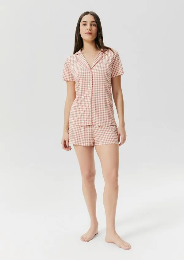 Pijama Curto Feminino Estampado Com Botões - Rosa M