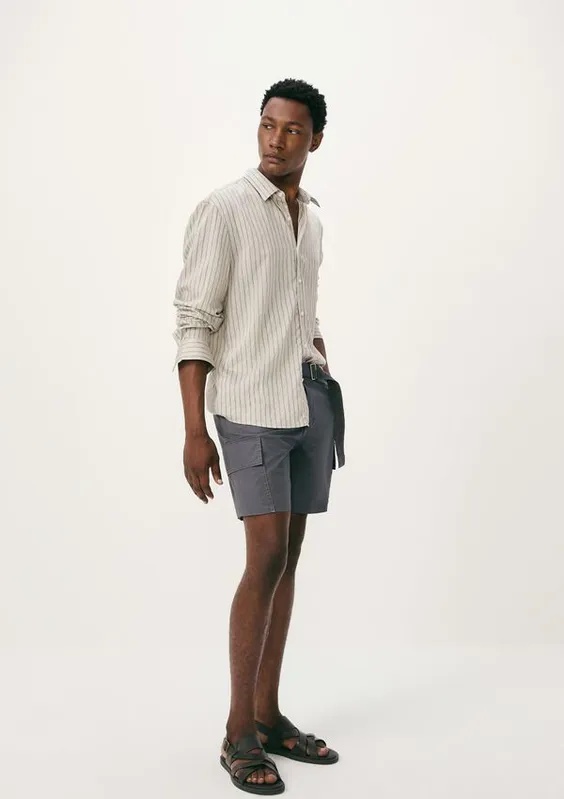 Bermuda Masculina Cargo Em Algodão - Azul 044