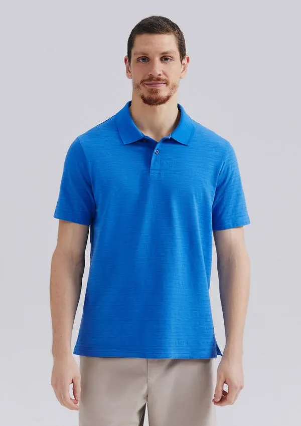 Camisa Polo Masculina Manga Curta Texturizada - Azul G