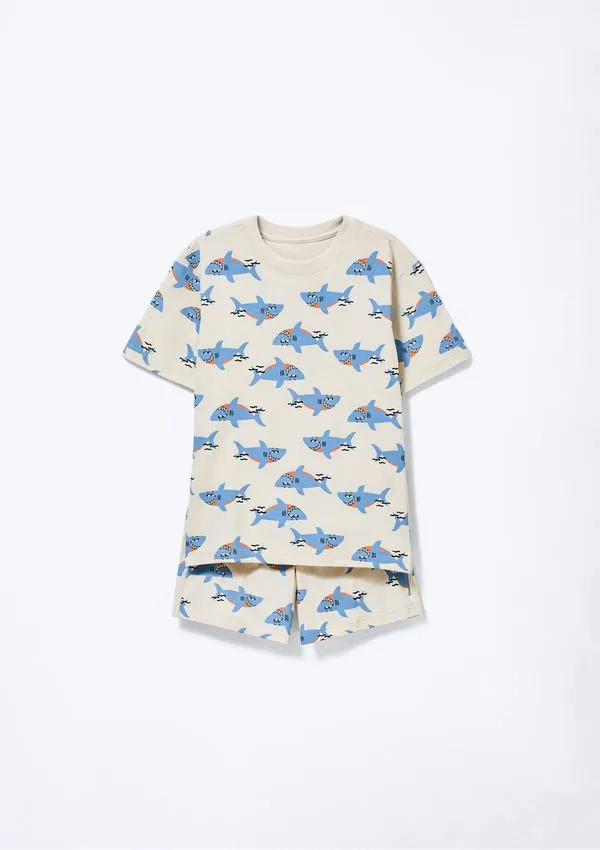 Pijama Curto Infantil Menino Box Estampado - Off white 006
