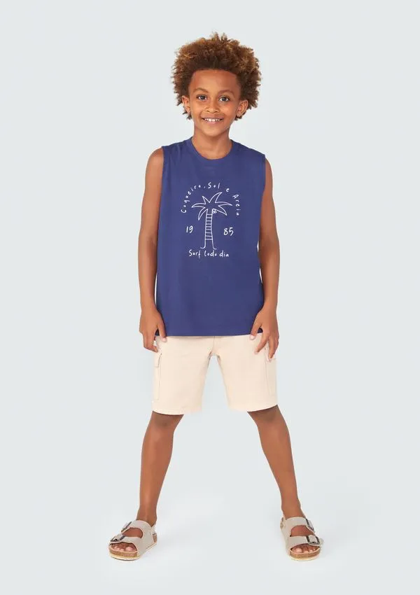 Regata Infantil Menino Em Malha De Algodão Com Estampa - Azul 012
