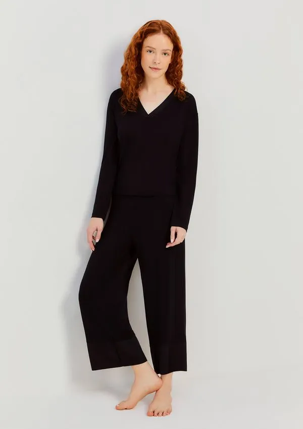 Pijama Longo Feminino Em Viscose - Preto M