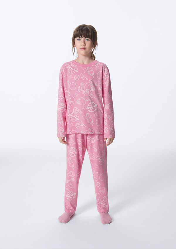 Conjunto de Pijama Longo Infantil Menina Estampado - Rosa 012