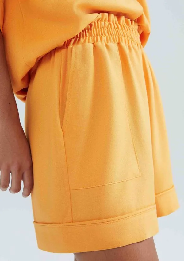 Shorts Feminino Cintura Alta Com Linho - Laranja XP