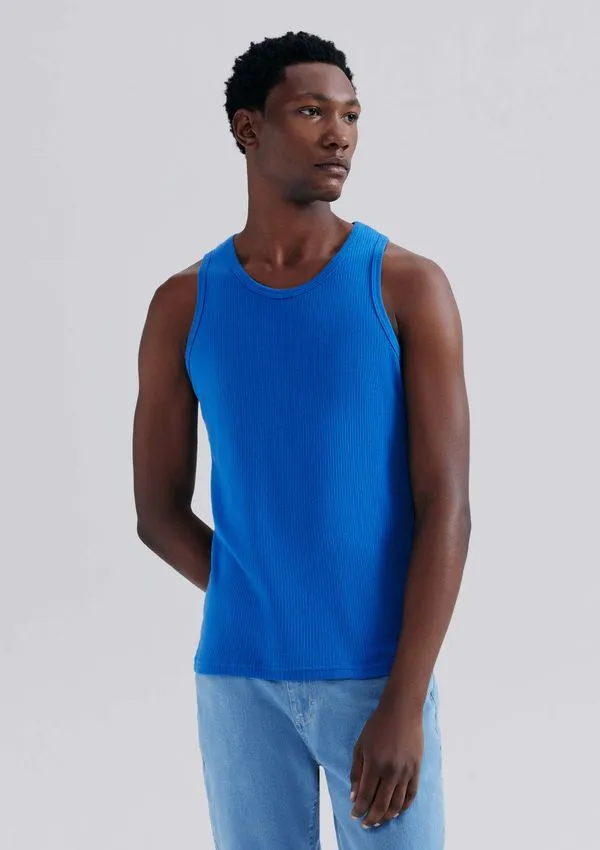 Regata Básica Masculina Slim Em Ribana Canelada - Azul G