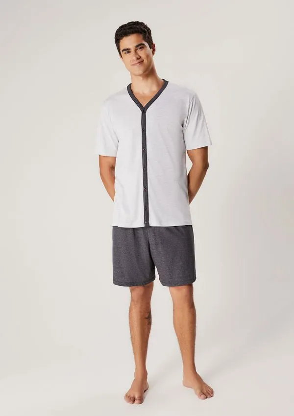 Pijama Curto Masculino Com Botões - Cinza M