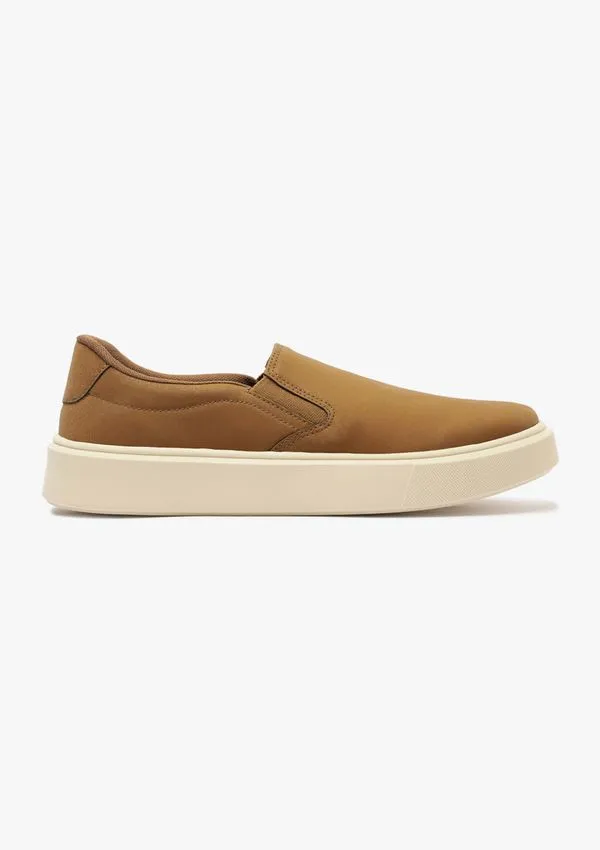 Tênis Masculino Slip On Couro - Bege 042