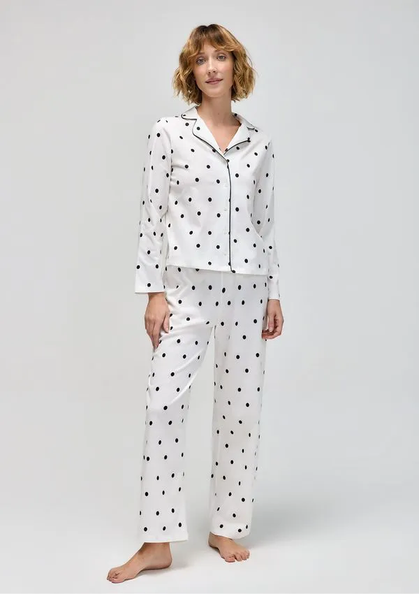 Pijama Longo Feminino Americano Estampado - Off white M